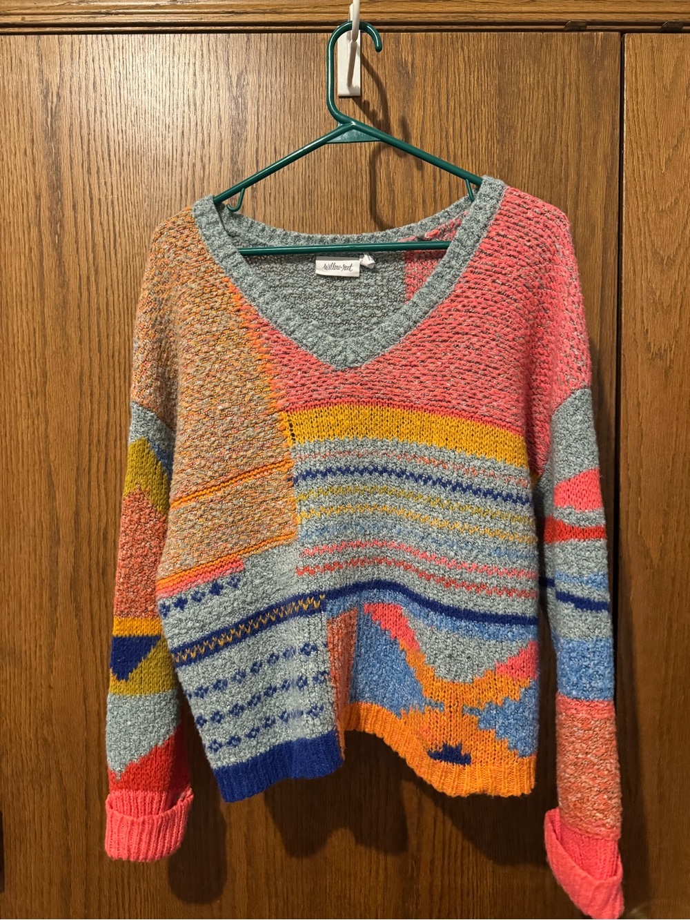 Multicolor Patchwork V-Neck Sweater - Unknown Brand